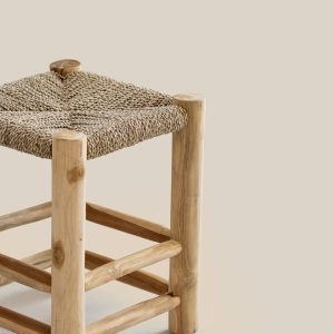 Joanna Teak Wood Stool With Seagrass- Regular