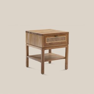 Teak Bedside Table With Cane Detail